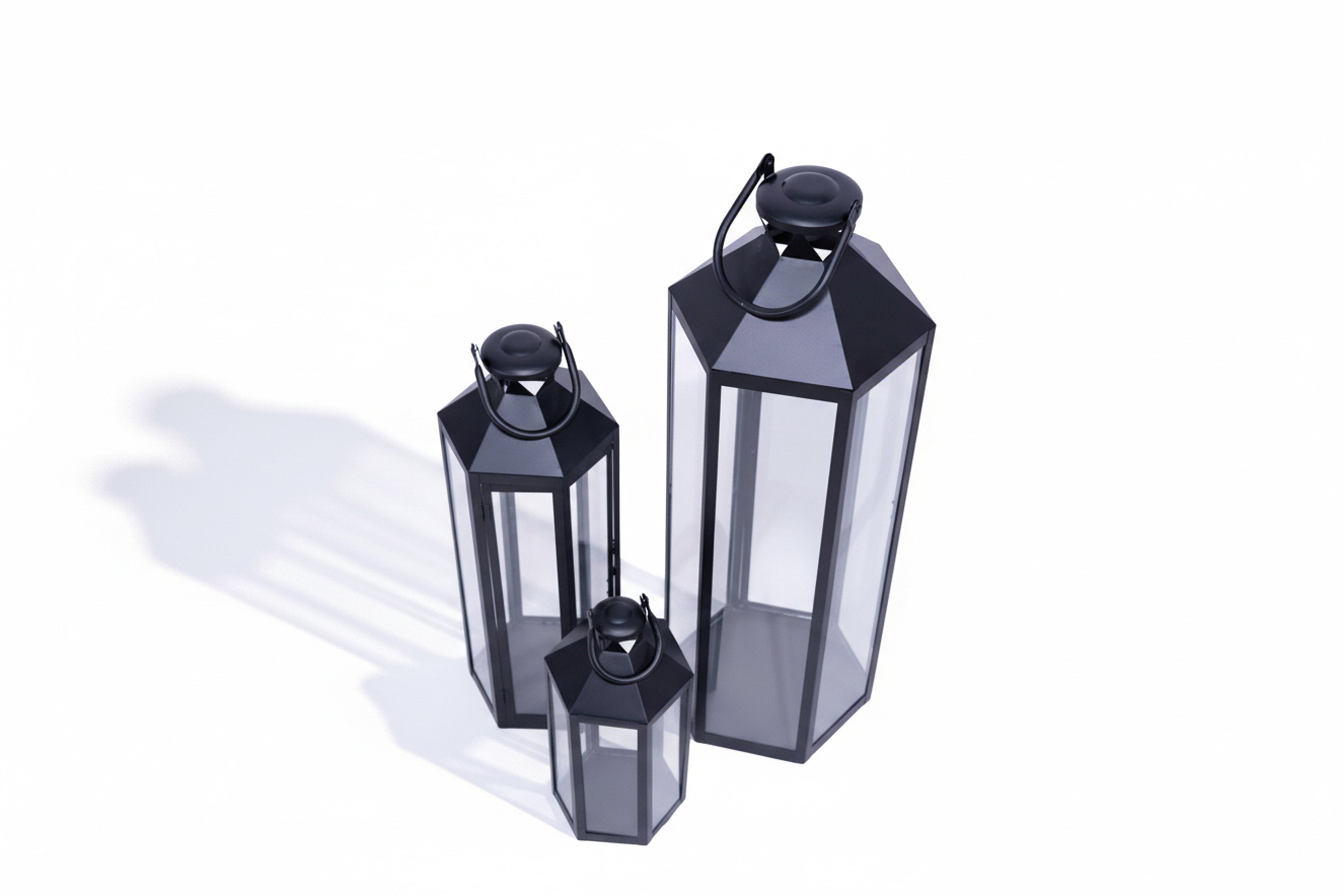 Stainless Set of 3 Black Lanterns