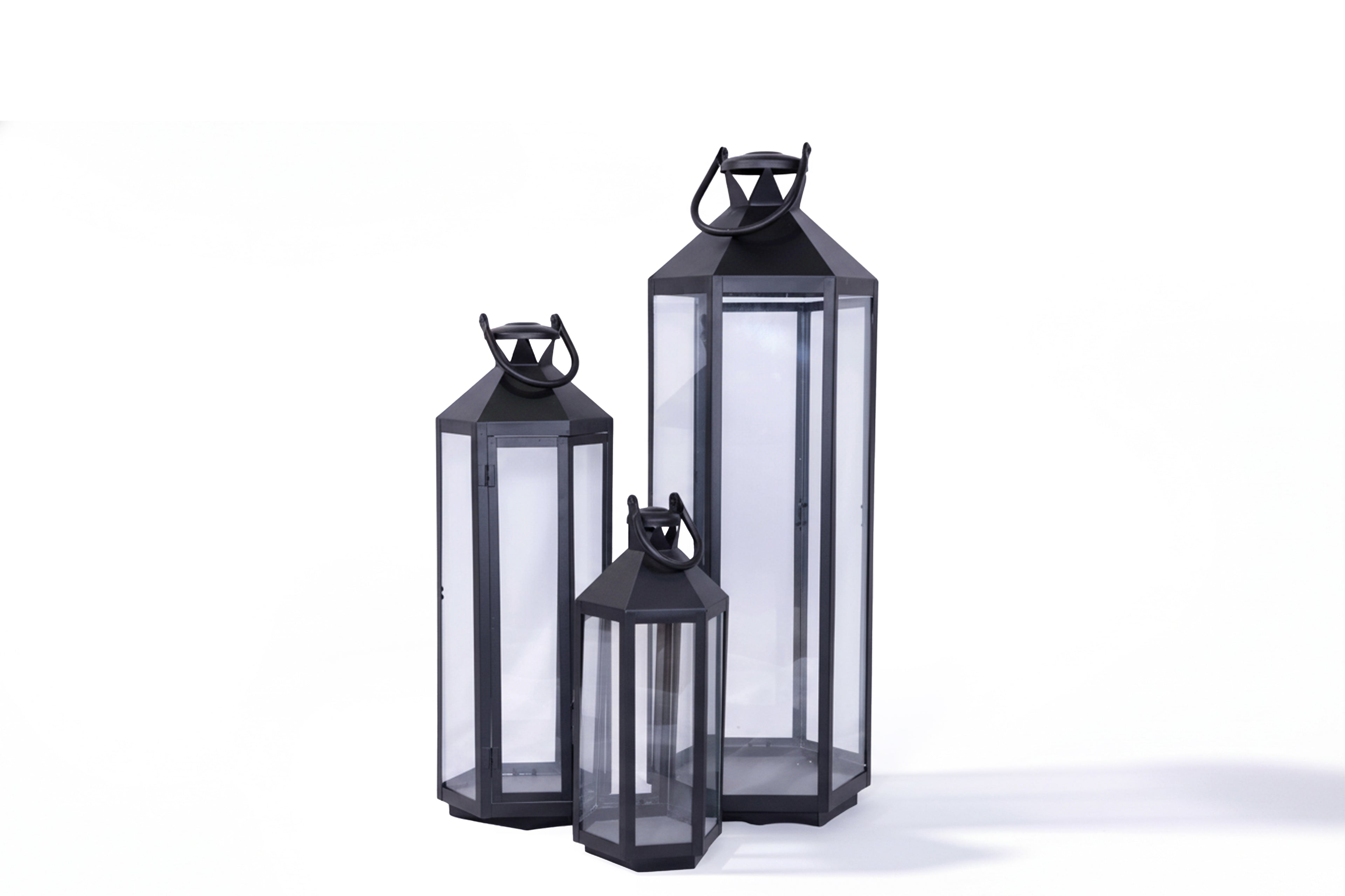 Stainless Set of 3 Black Lanterns