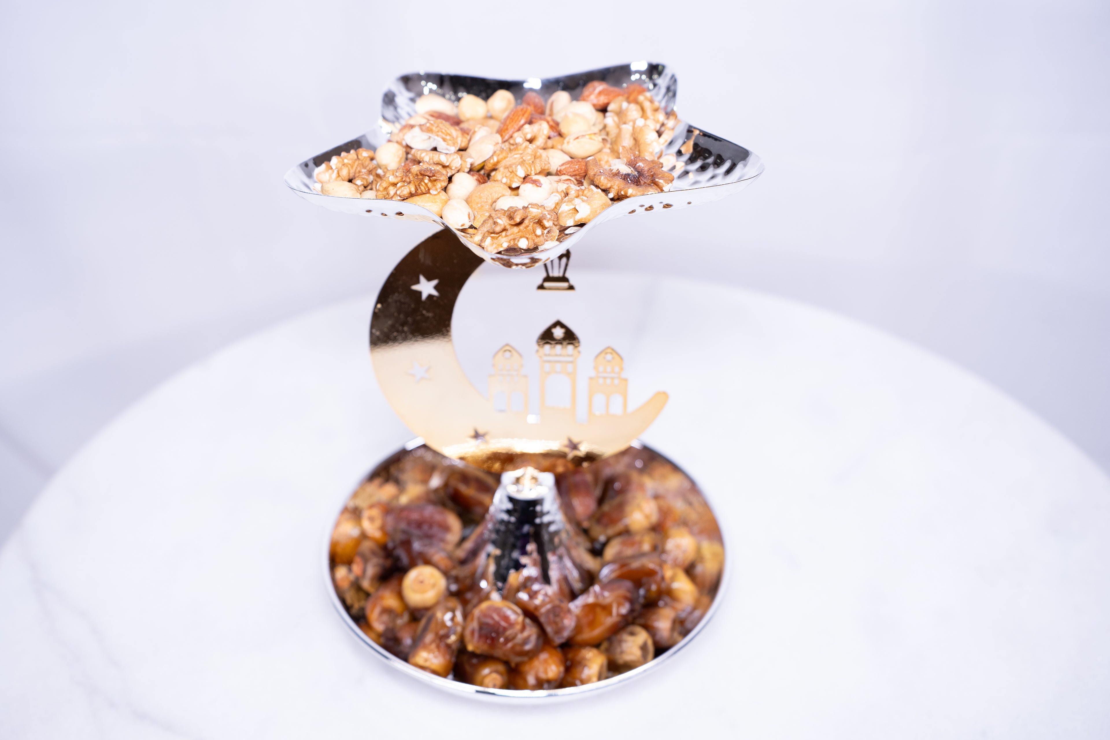 Dates and nuts dish with a cresent